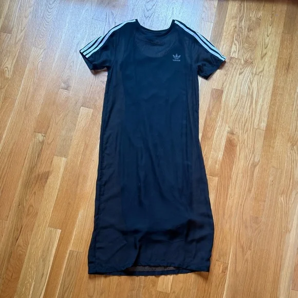 adidas Black Mesh Midi Dress with White Stripes - Picture 3 of 6